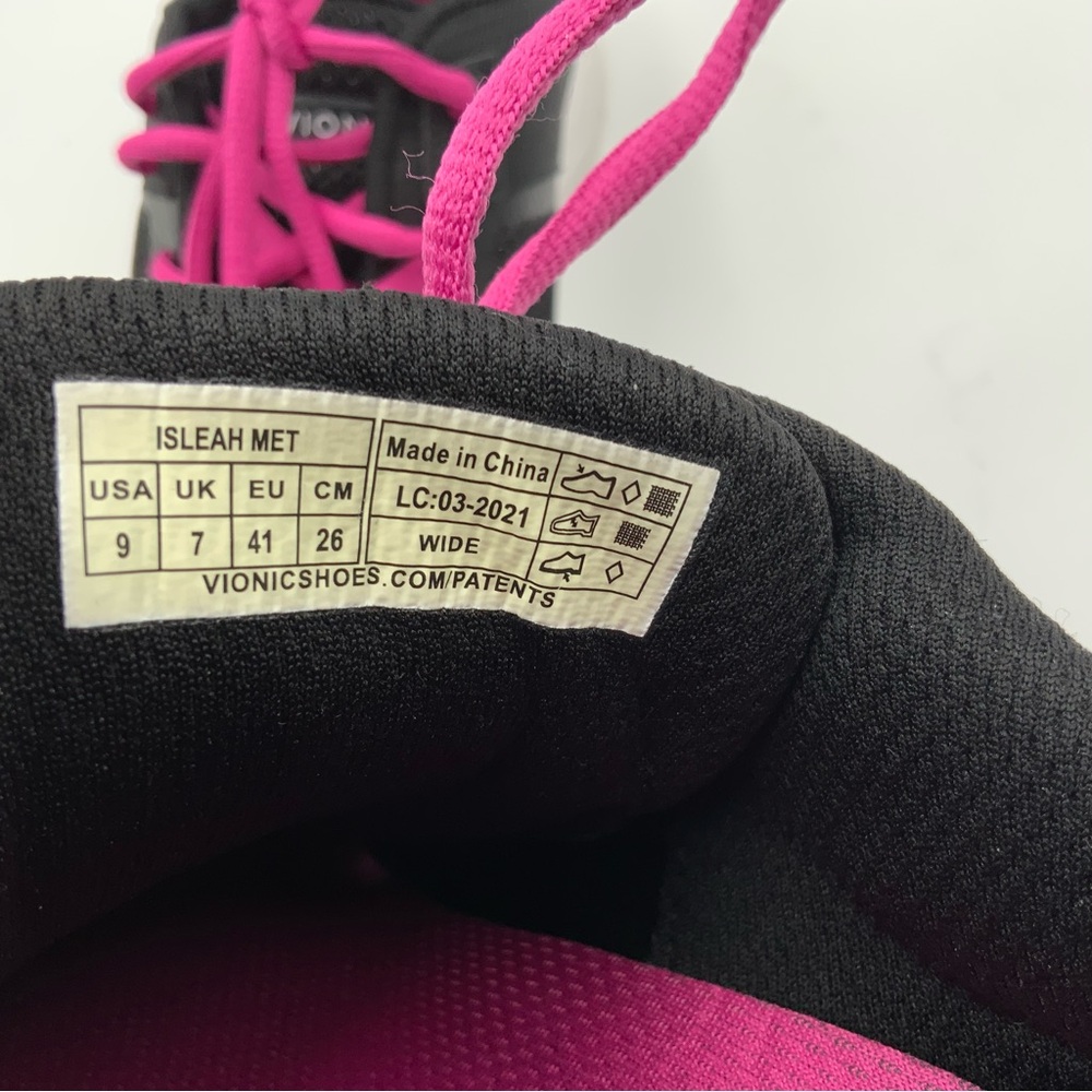 Vionic Womens Isleah MET Black and Pink Comfort Walking Sneakers. Size 9. - Picture 9 of 10